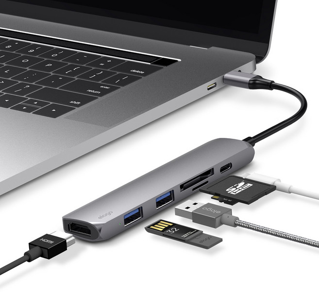 엘라고 USB C타입 HDMI 6IN1 카드리더 노트북 멀티 허브, 다크그레이, 1개