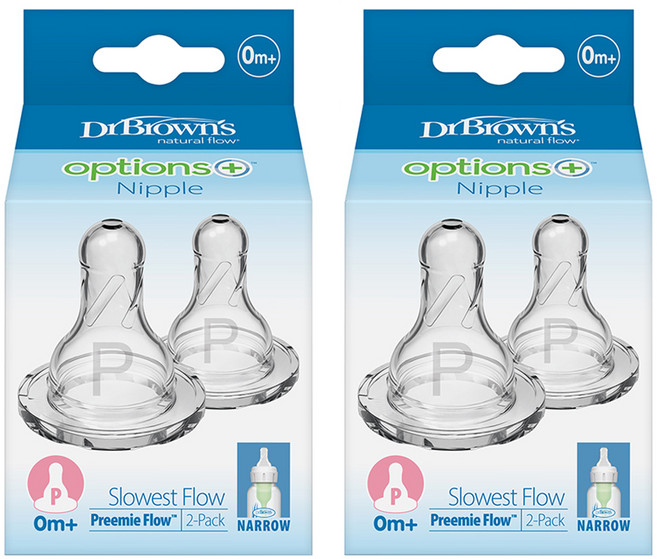 닥터브라운 내로우넥 옵션스 플러스 젖꼭지 2P, 0단계 (조산아용), 2개