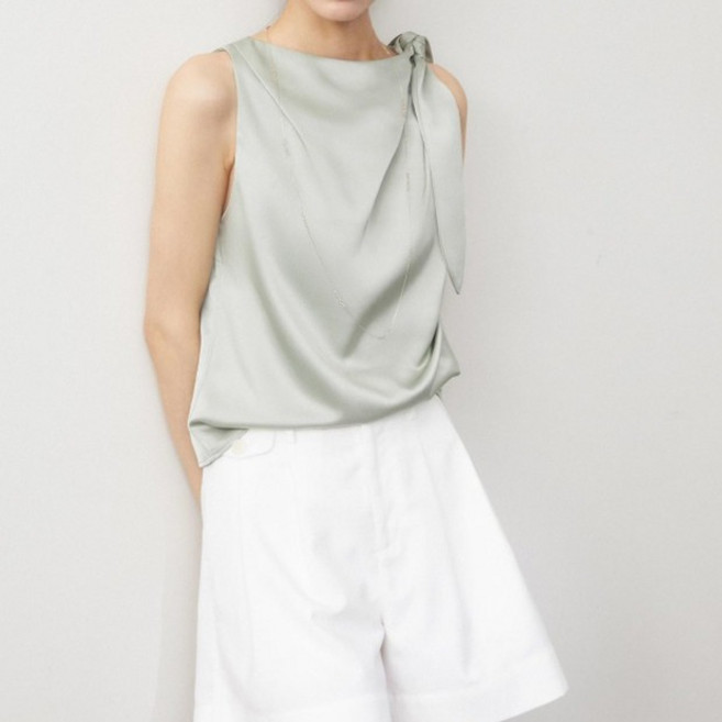 비비에모 어깨 스카프 리본 드레이핑 블라우스 06981