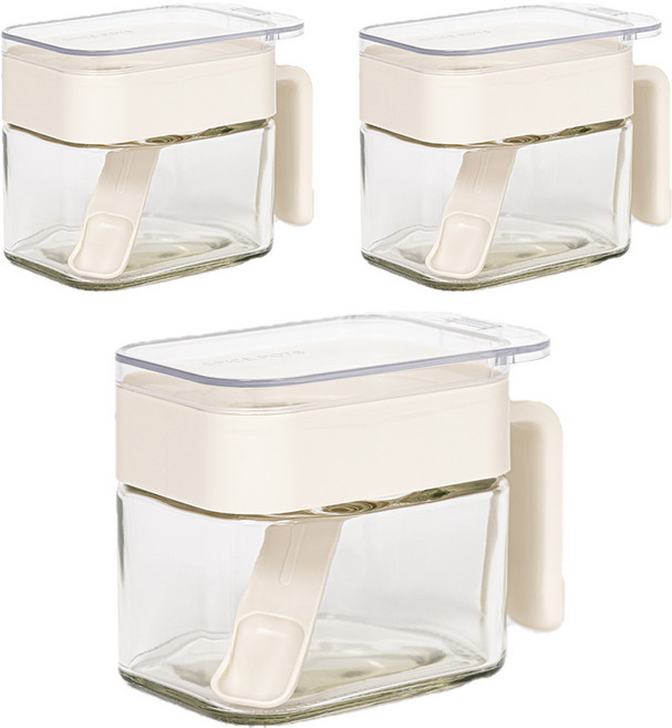 인블룸 사각 유리 양념통 손잡이형 3p + 스푼 3p 세트, 1세트, 단품