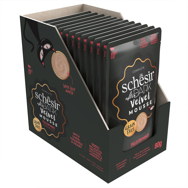 스케지어 어덜트용 고양이 에프터다크 벨벳무스 주식 파우치, 닭+소, 80g, 12개