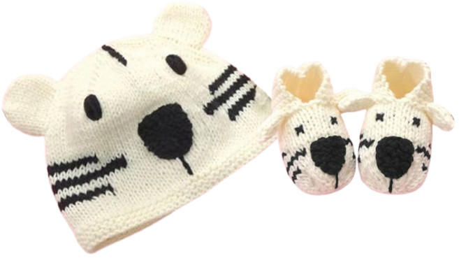 Mellow 임신 출산 기념 선물 및 답례품 니팅가이드, 신생아 호랑이모자 + 호랑이덧신, 1개