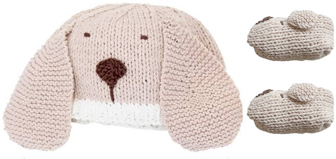Mellow 임신 출산 기념 선물 및 답례품 니팅가이드, 신생아 강아지모자 + 강아지덧신, 1개