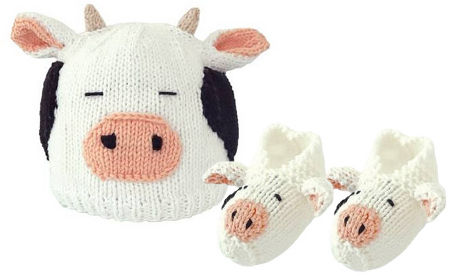 Mellow 임신 출산 기념 선물 및 답례품 니팅가이드, 신생아 송아지모자 + 송아지덧신, 1개