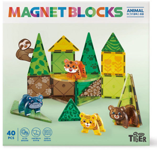 마이리틀타이거 아동용 마그넷 동물 블록스 세트 40p, 혼합색상, 1개
