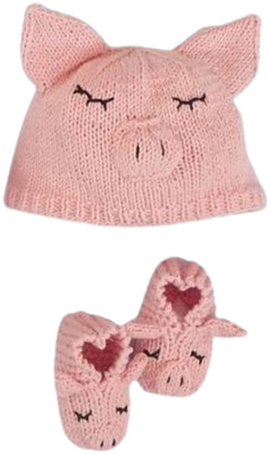 Mellow 임신 출산 기념 선물 및 답례품 니팅가이드, 신생아 돼지모자 + 돼지덧신, 1개