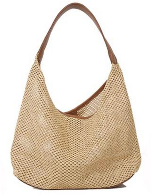 Elsso 夏季海灘草編紙繩肩背藤編包