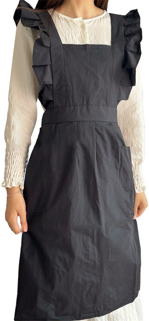 포시엘라 프릴 원피스 무지 앞치마, 블랙, 1개