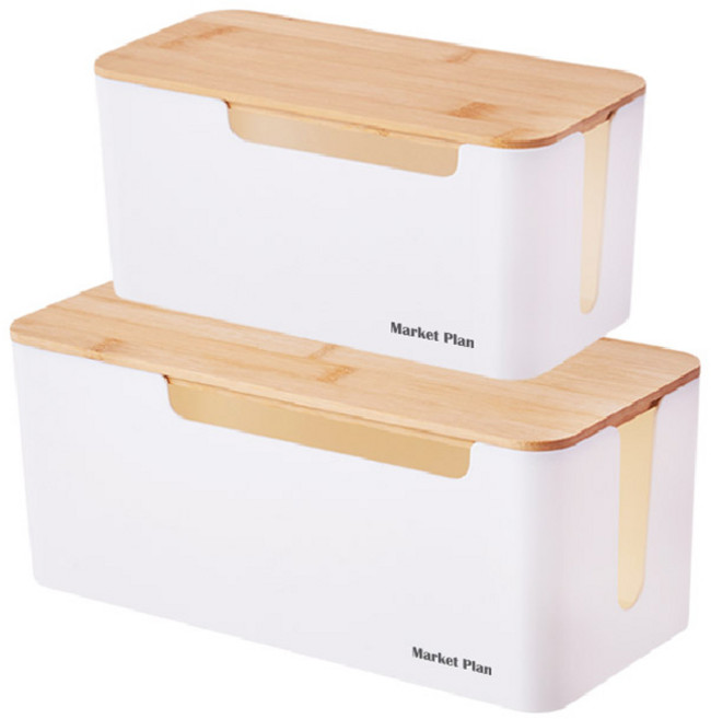 마켓플랜 우드커버 멀티탭 정리함 2종 세트, 1세트, 화이트