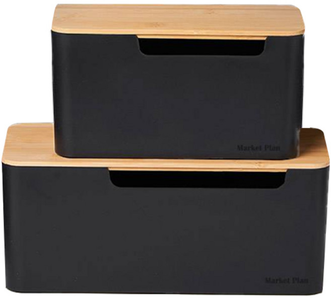 마켓플랜 우드커버 멀티탭 정리함 2종 세트, 1세트, 블랙