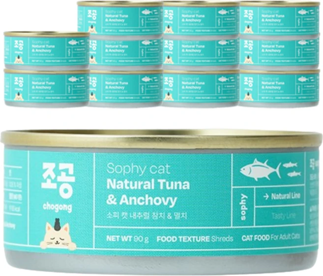 조공 어덜트 소피 캣 내추럴 습식캔, 참치+멸치, 90g, 12개 - 쿠팡