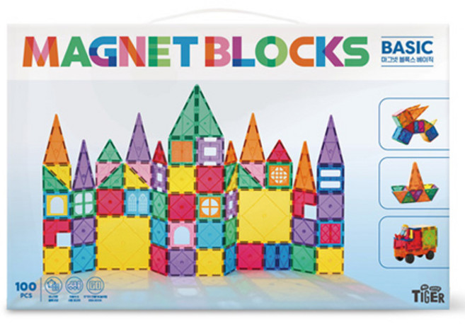 마이리틀타이거 아동용 마그넷 베이직 블록 세트 100p, 혼합색상, 1개
