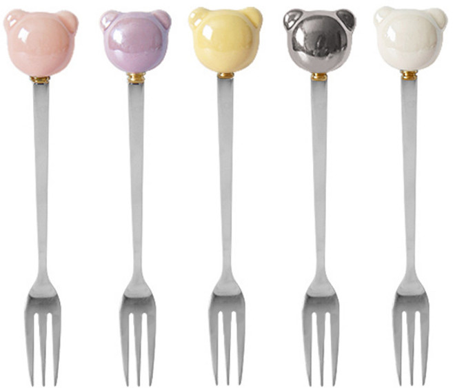 곰돌이 펄 티포크 5종, 혼합색상, 1세트