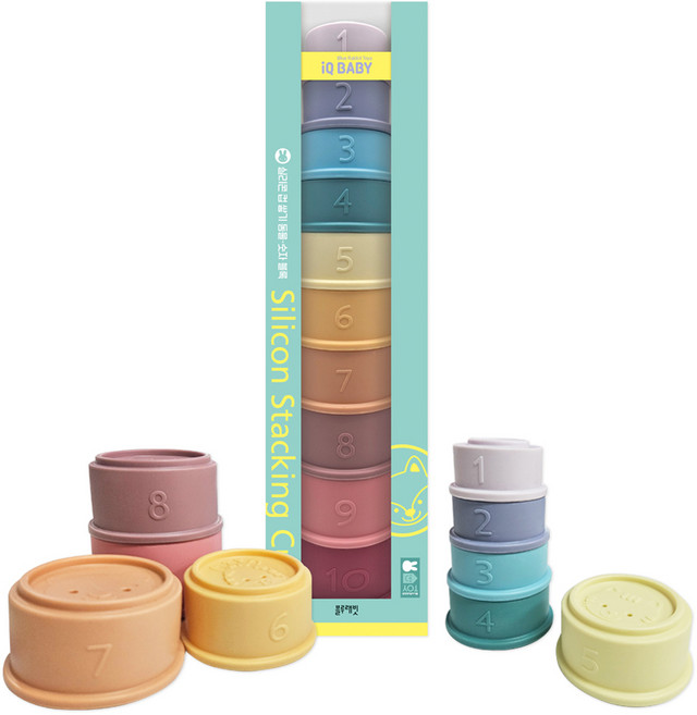 실리콘 컵 쌓기 동물 숫자 블록, 블루래빗, 상세 설명 참조