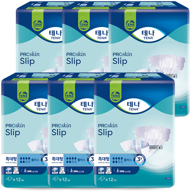 테나 남녀공용 플러스 성인기저귀, 특대형, 12개입, 6개