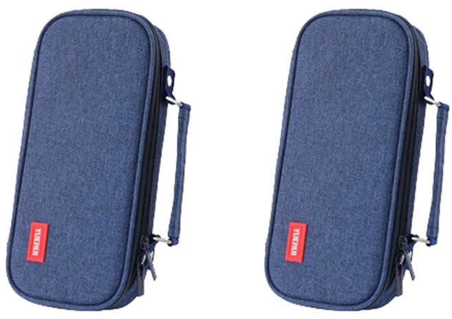 마켓감성 3층 캔버스 연필 필통, 네이비, 2개