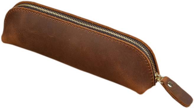 코히모 빈티지 가죽 펜 파우치 4W120, 다크 브라운, 1개
