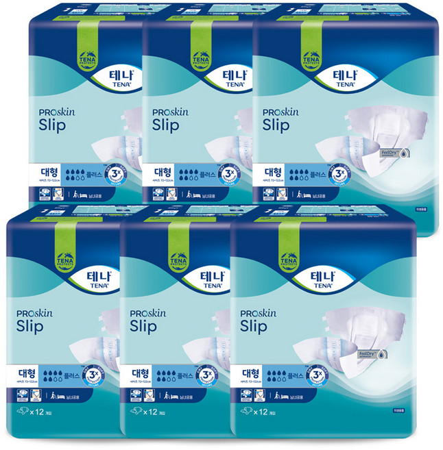 테나 플러스 남녀공용 성인기저귀, 대형, 12개입, 6개