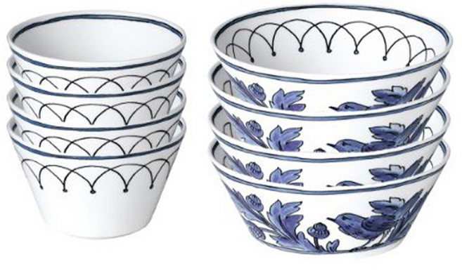 Twig NEWYORK 韓國陶瓷(大白)傳統系列藍鳥航空餐具套裝, 4組, 碗+大碗