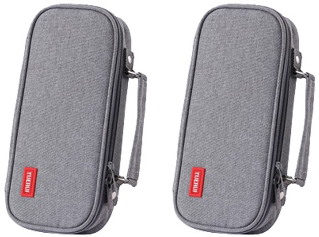 마켓감성 3층 캔버스 연필 필통, 그레이, 2개