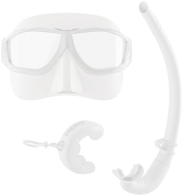 요이치 히어로 프리다이빙 마스크 스노클 세트, 투명(마스크), 화이트(스노클)