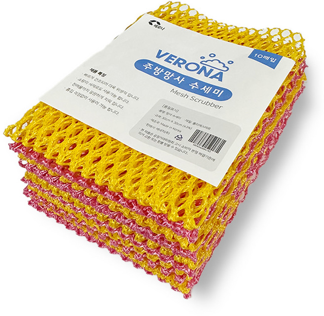 베로나 주방 망사 수세미 옐로우 5p + 딥핑크 5p 세트, 10개, 1개