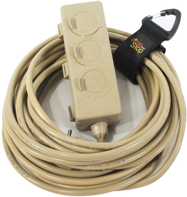 원스탑 밀리터리 캠핑 전기 연장선 이동형 멀티 콘센트 3구 HJM-YJS163 + 벨크로 비너, 20m, 베이지(멀티탭) + 랜덤 발송(벨크로 비너), 1세트