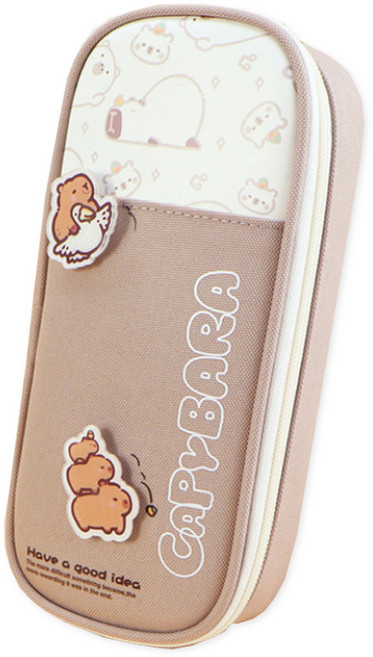 동아피엠에스 귀여운 카피바라 대용량 필통 파우치, 라이트브라운, 1개
