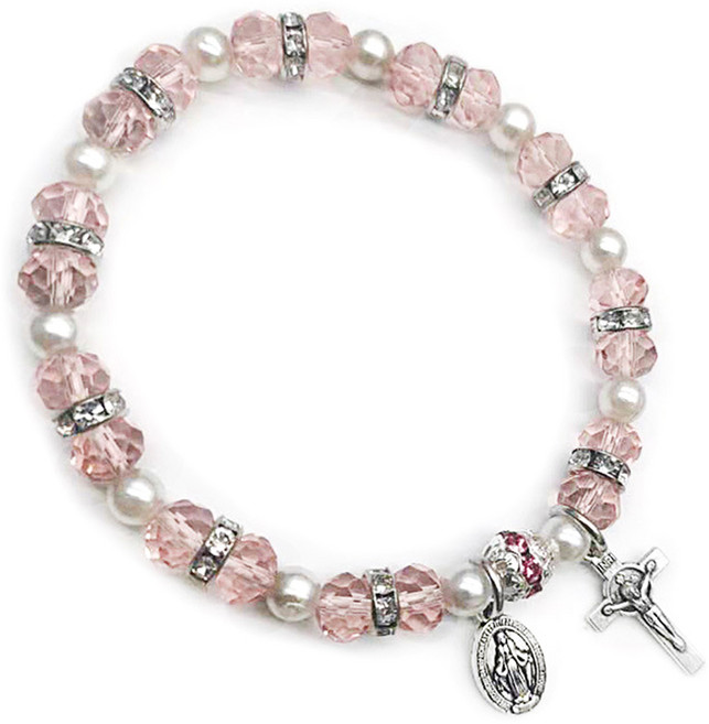 천주교 기독교 수정 십자가 묵주팔찌