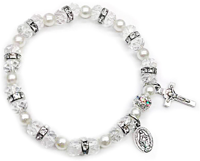 천주교 기독교 수정 십자가 묵주팔찌