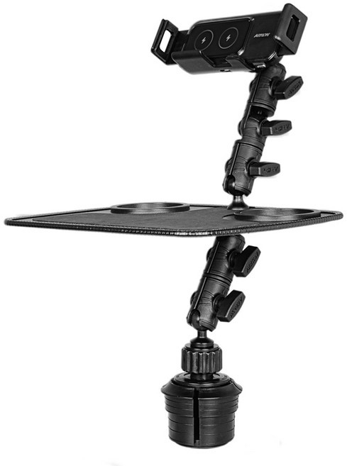 ARKON 스위블로버스트 트레이 차량용 컵홀더 테이블 폴드 플립 무선충전 핸드폰 거치대 TLWRAFWC323, 1개, 블랙