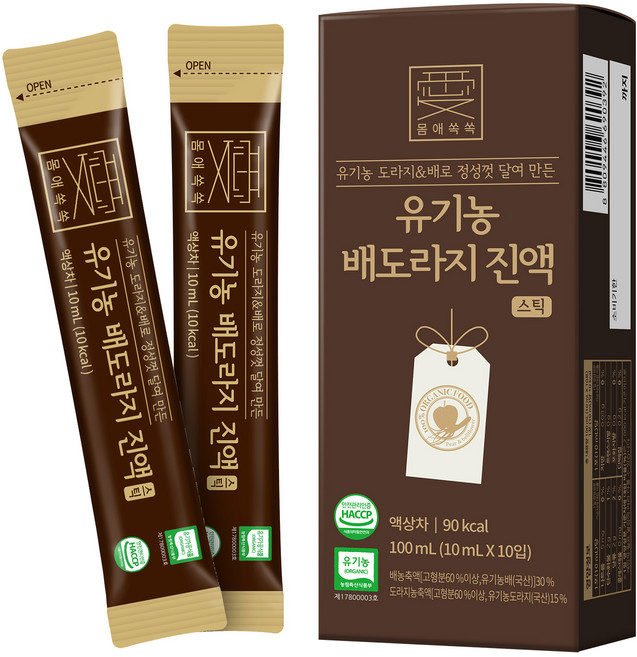 몸애쏙쏙 유기농 배도라지 진액 스틱, 10ml, 10개