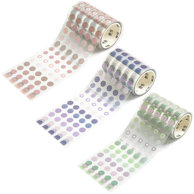 코히모 원형 스티커 감성 도트 투명 롤스티커 3종 세트 4W068, 1세트, 2