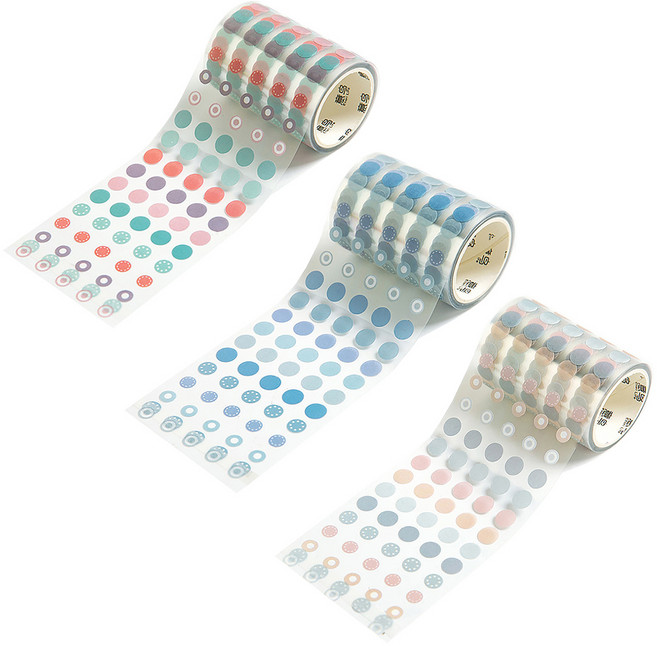 코히모 원형 스티커 감성 도트 투명 롤스티커 3종 세트 4W068, 1세트, 1