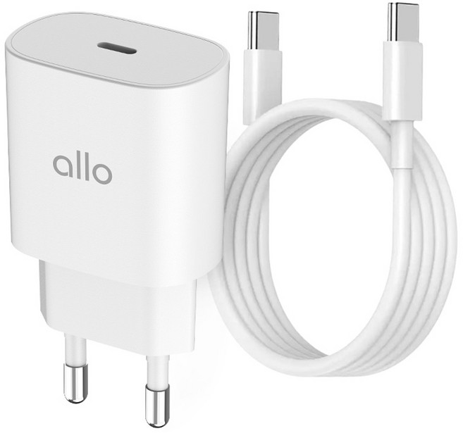 allo 輕巧型 PD PPS Type-C 超高速充電器 25W UC125PPS + 1.5m 高速充電線組, 白色, 1套