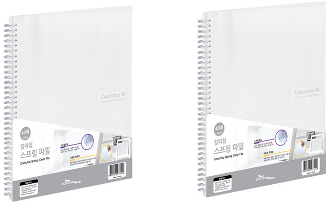 에코청운 칼라칩 A4 스프링 화일 40매, 투명, 2개입