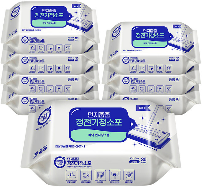 깨끗한나라 먼지줍줍 정전기 청소포 30매, 8개