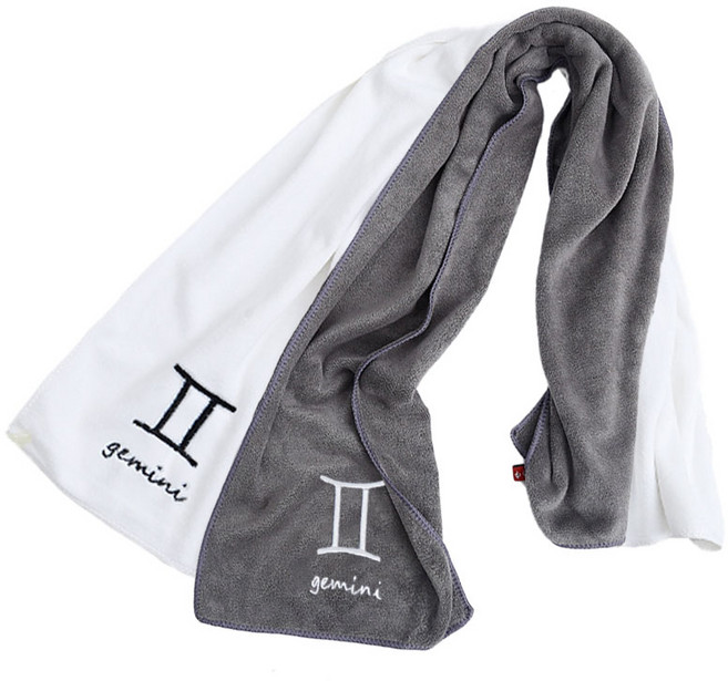 별자리 스포츠타월 25 x 110 cm 110g, 쌍둥이(그레이+화이트), 2개