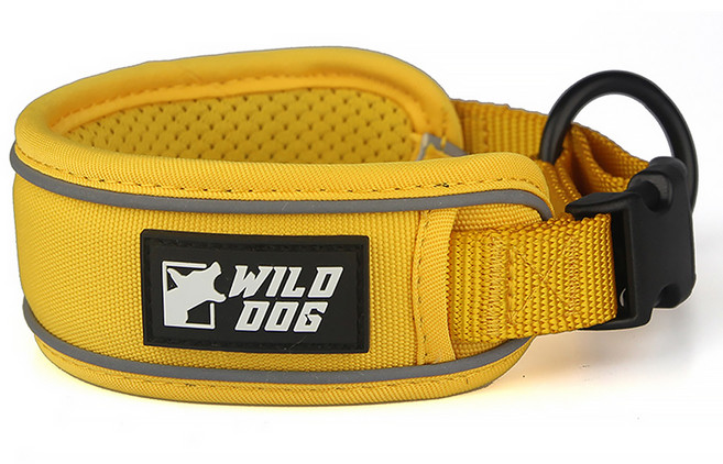 와일드독 강아지 쿠션 칼라 목줄, 옐로우, 1개