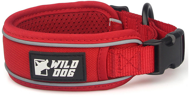 와일드독 강아지 쿠션 칼라 목줄, 레드, 1개