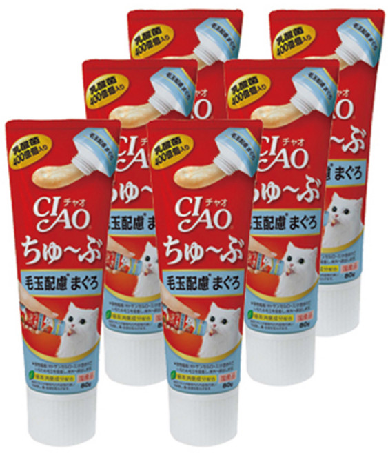 이나바 고양이 챠오츄브, 참치+헤어볼, 80g, 6개