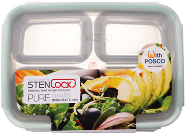 스텐락 퓨어 멀티 4구 밀폐용기 직사각 4호, 1개, 1.1L