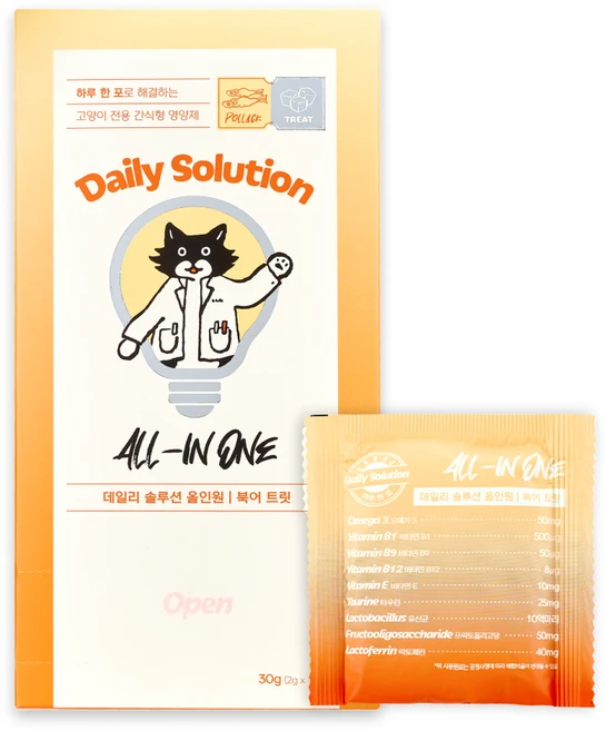 닥터펠리스 고양이 데일리 솔루션 트릿 올인원 영양제 북어, 15회분, 종합영양제, 1개 - 쿠팡