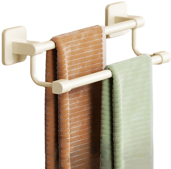 예소당 파워접착 무타공 계단식 2단 봉 수건걸이, 크림, 1개