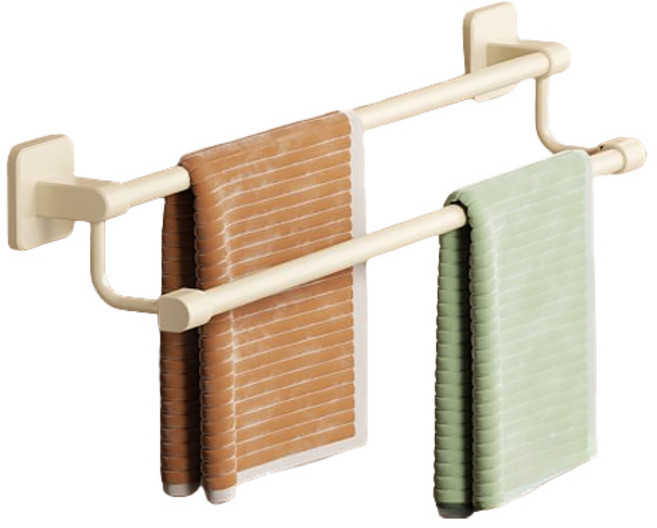 예소당 파워접착 무타공 계단식 2단 봉 수건걸이, 크림, 1개