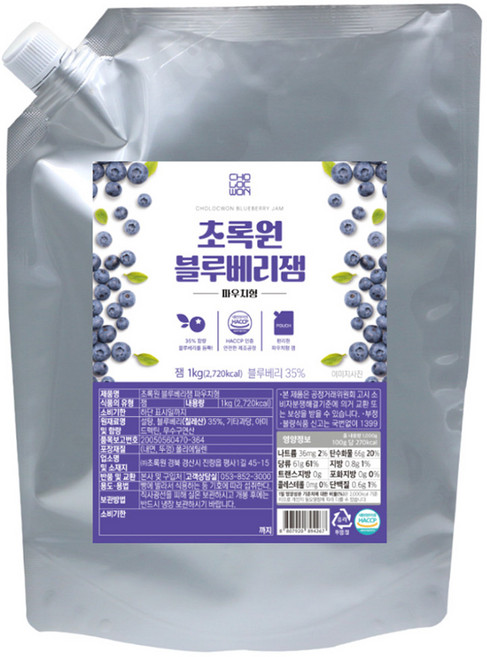 초록원 블루베리잼 파우치형, 1kg, 1개