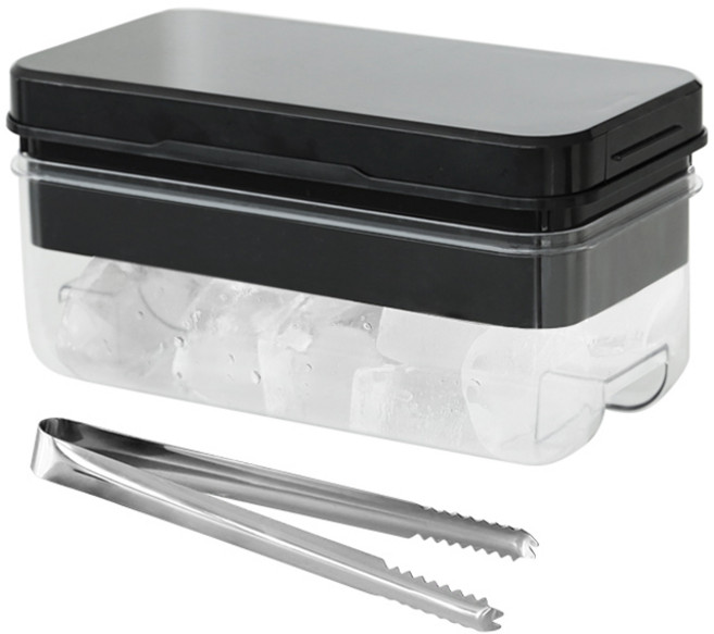 네이쳐리빙 실리콘 푸쉬 왕얼음 트레이 보관통 + 집게 세트, 블랙, 1세트