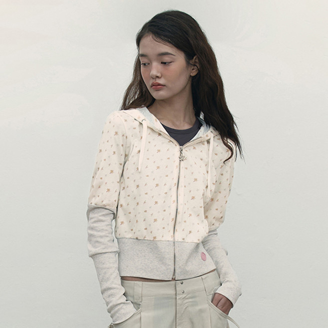 키르시 우먼 부케 패턴 슬림핏 후드 집업