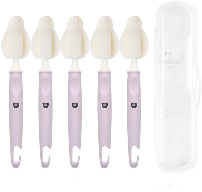 리에또 유아용 젖병 젖꼭지 세척솔 5p + 휴대용 케이스 세트, 1세트, 라벤더(세척솔)