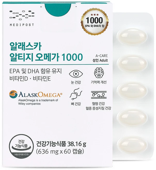 메디포스트 알래스카 알티지 오메가 1000 38.16g, 60정, 1개 - 쿠팡